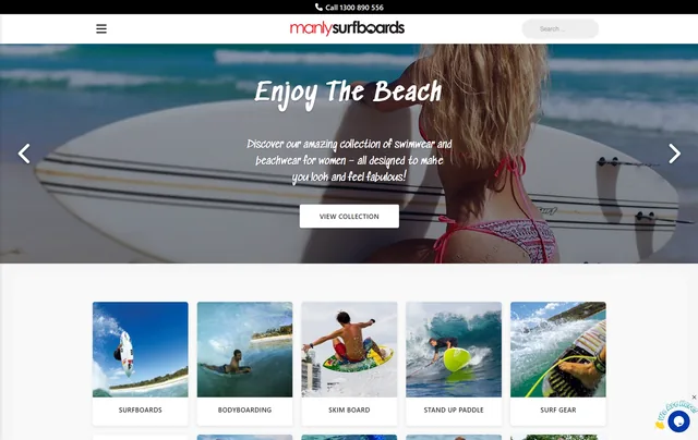 Screenshot of the Manly Surfboards homepage, supplied by WOTS