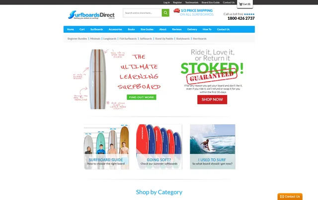 Screenshot of the Surfboards Direct homepage, supplied by WOTS